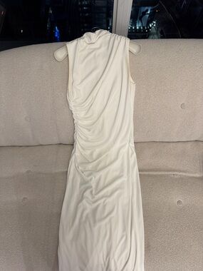 Zara One-Shoulder Ivory Ruched Draped Dress